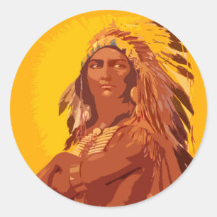 Sticker rond classique, Amérindien