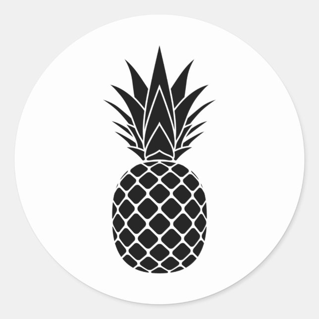 Sticker rond classique ananas noir (Devant)