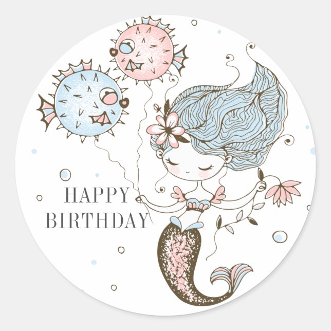 Sticker Rond Classique Anniversaire De Sirène (Devant)