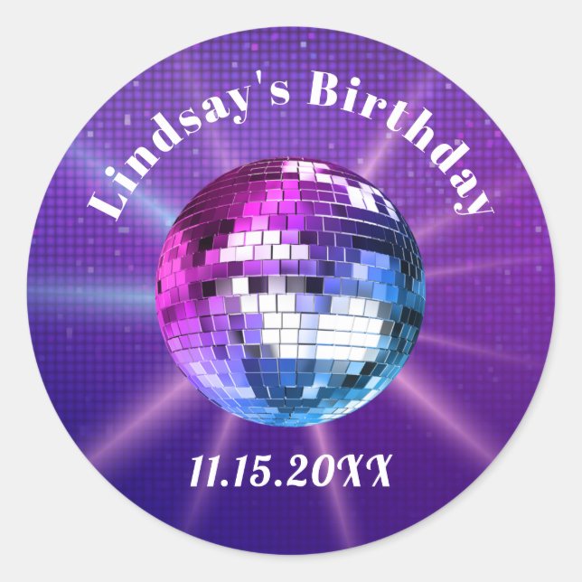 Sticker rond classique Anniversaire Rétro Disco Ba (Devant)