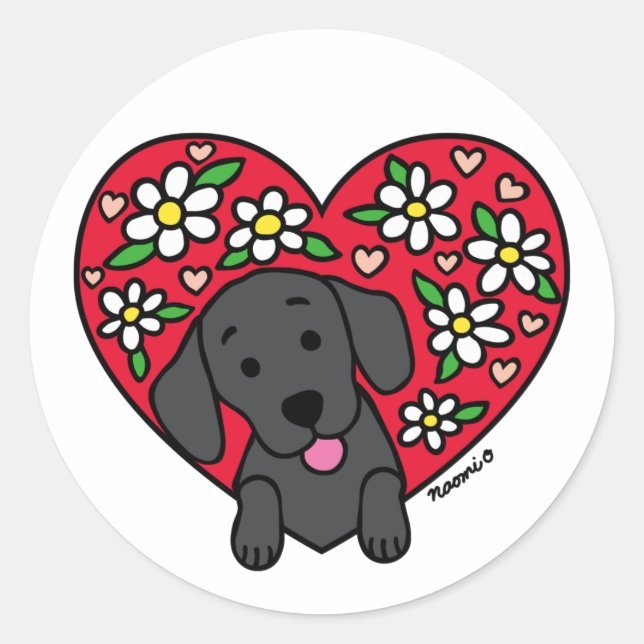 Sticker rond classique au coeur floral du Labrador (Devant)