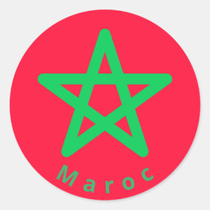 Sticker rond classique au drapeau du Maroc