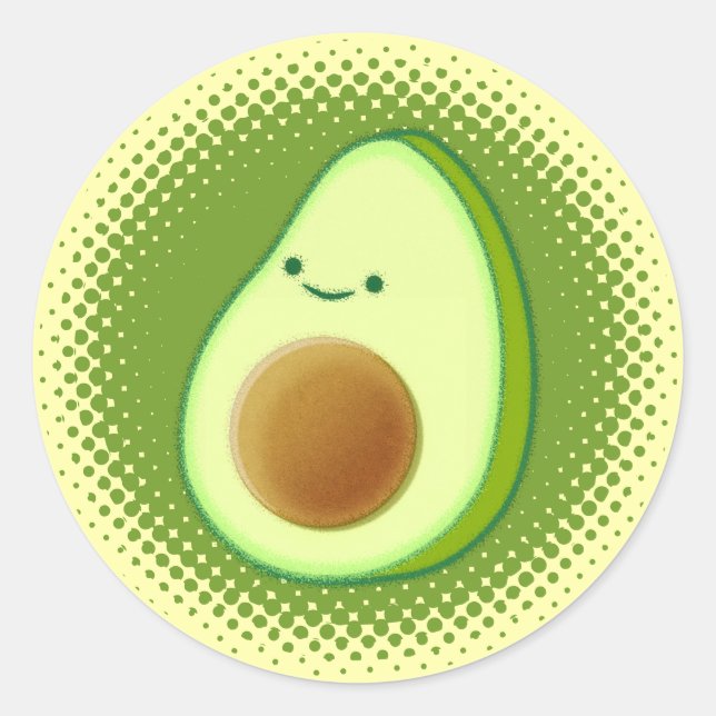 Sticker rond classique Avocado Cartoon (Devant)
