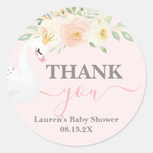 Sticker rond classique Baby shower cygne