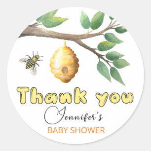 Sticker rond classique Baby shower d'abeille de mi