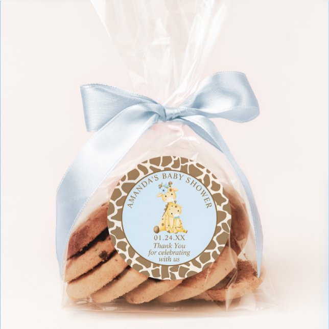 Sticker rond classique Baby shower de Giraffe Bleu (Créateur téléchargé)