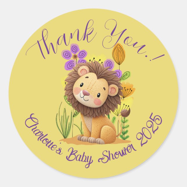 Sticker rond classique Baby shower Lion Cub (Devant)