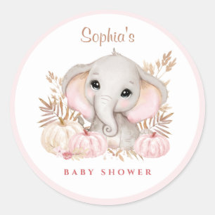 Sticker rond classique Baby shower rose automne fi