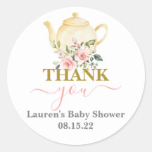 Sticker rond classique Baby shower théière
