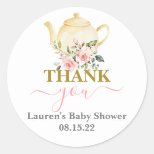 Sticker rond classique Baby shower théière