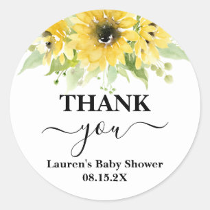 Sticker rond classique Baby shower tournesol