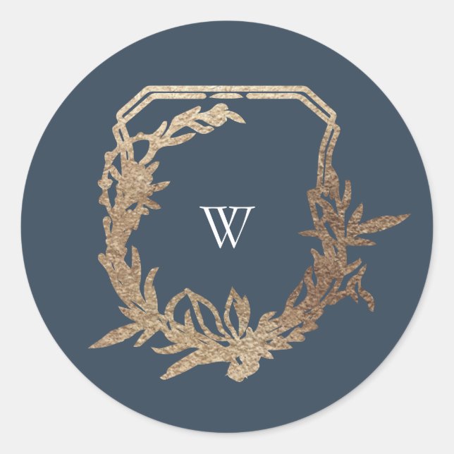 Sticker Rond classique bleu marine motif botanique monogramme c (Devant)