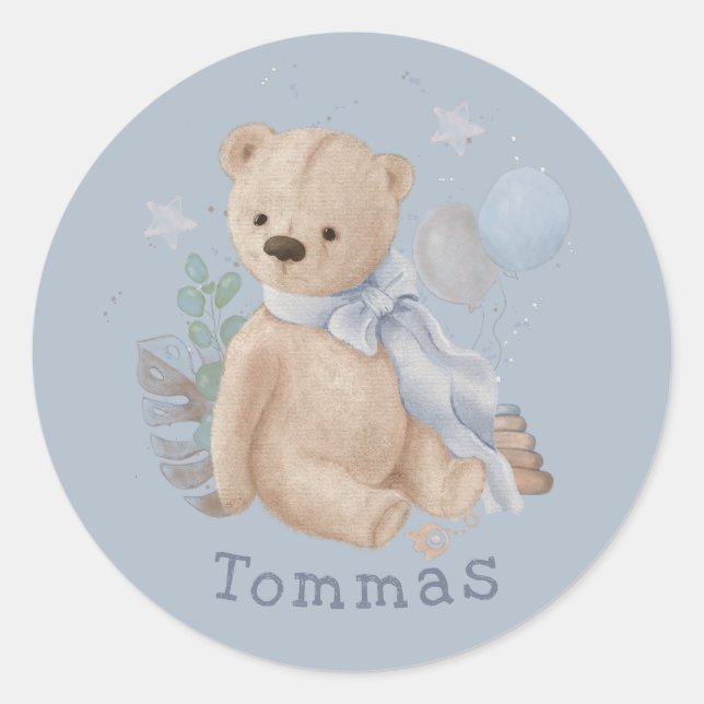 Sticker rond classique Boho bébé ours en peluche (Devant)