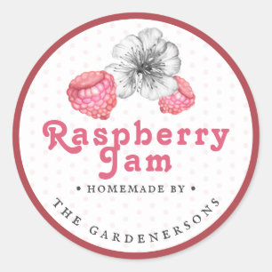 Sticker rond classique de confiture de framboise