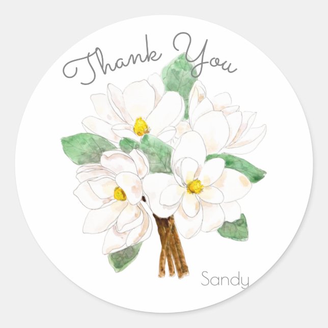 sticker rond classique de fleur de magnolia blanch (Devant)