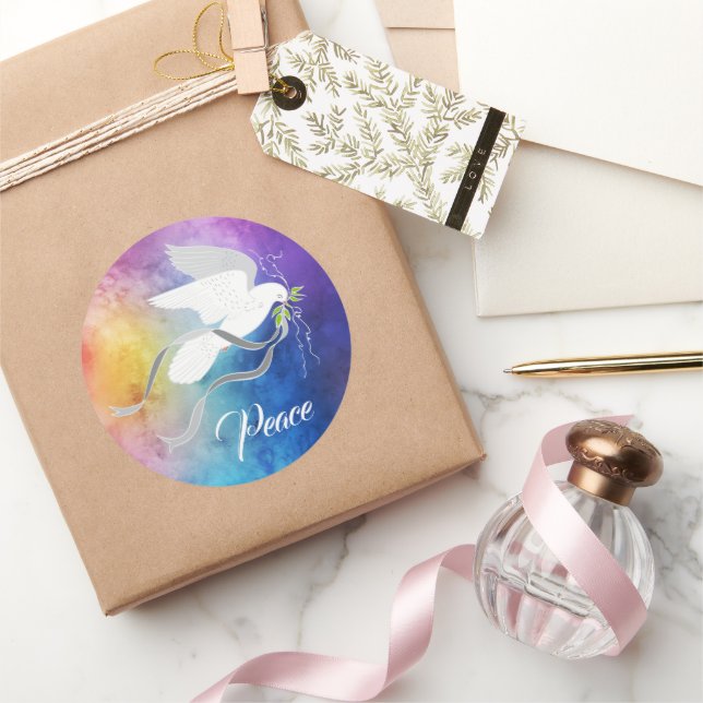 Sticker rond classique de la colombe blanche (Cadeaux)