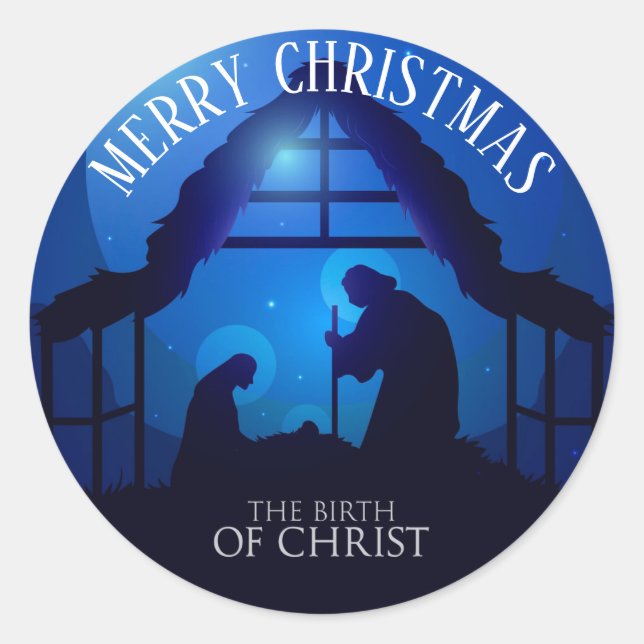 Sticker rond classique de la Nativité de Noël (Devant)