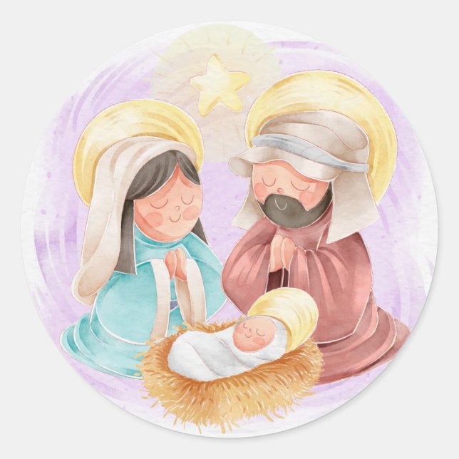 Sticker rond classique de la Nativité de Noël (Devant)