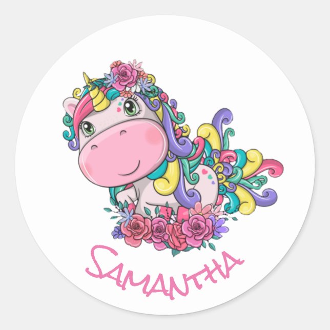 Sticker rond classique de la Unicorn Party violet (Devant)