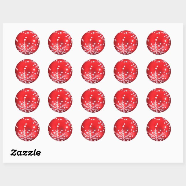 Sticker rond classique de l'ornement de Noël rouge (Feuille)