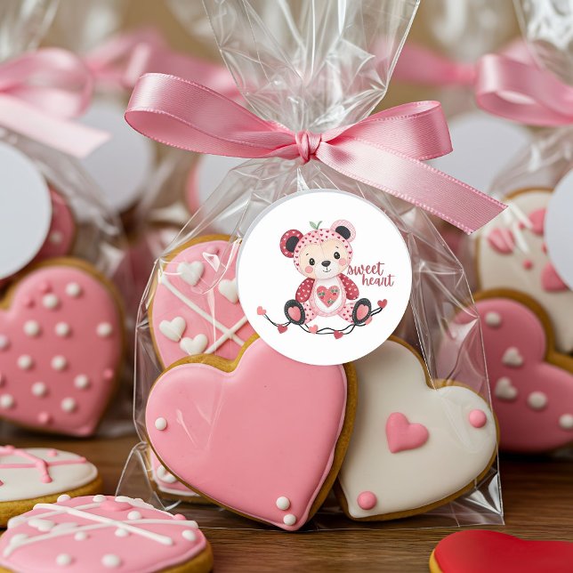 Sticker rond classique de l'ours de coeur doux (Créateur téléchargé)