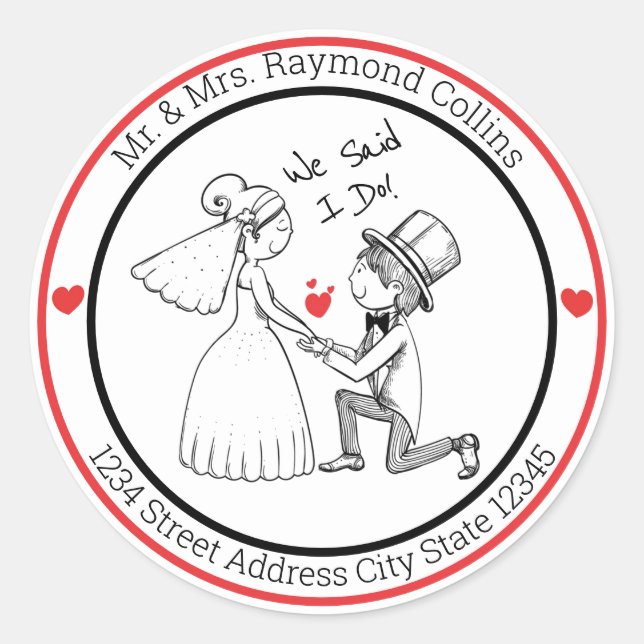 Sticker rond classique de mariée et de chambre (Devant)