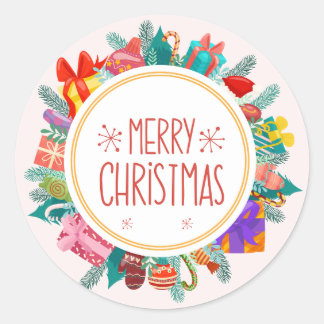 Sticker rond classique de Noël joyeux et coloré