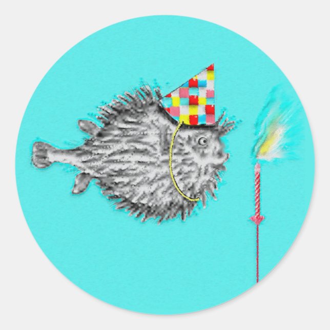 Sticker rond classique de poisson d'anniversaire d (Devant)