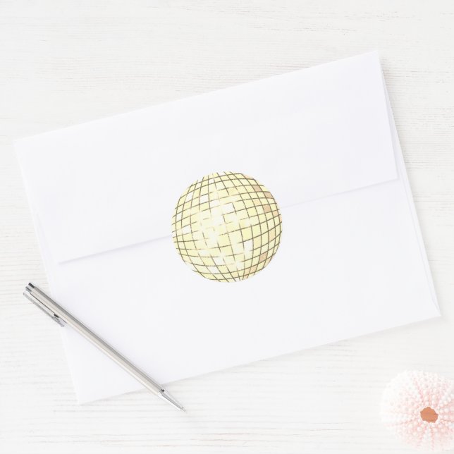 Sticker rond classique Disco Ball Gold (Enveloppe)