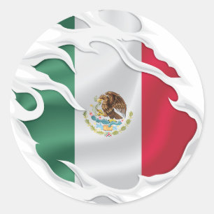 Sticker rond classique du drapeau mexicain déchiré