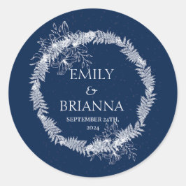Sticker Rond Classique Élégant Formel Bleu Marine Nom 