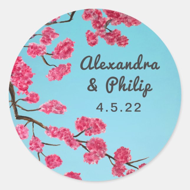 Sticker rond classique en fleurs de cerise romanti (Devant)