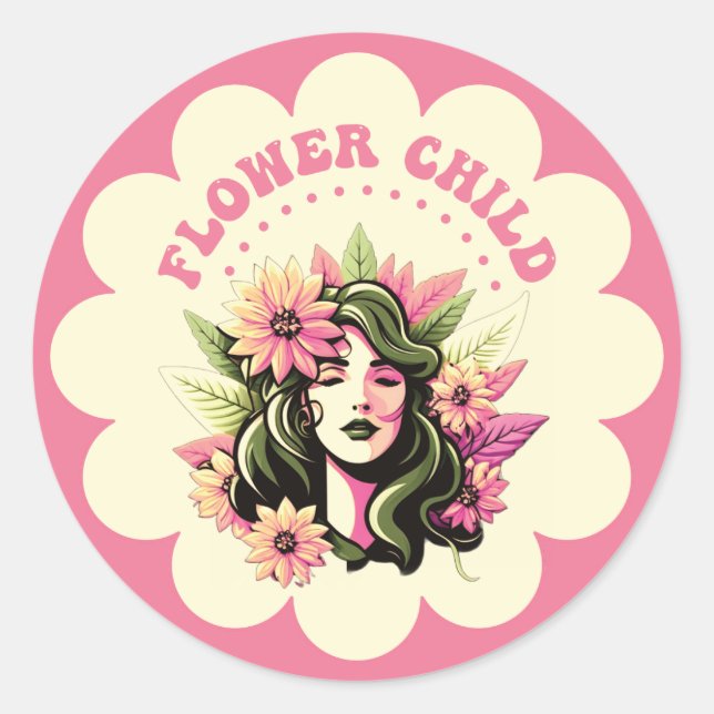 Sticker rond classique enfant à fleurs (Devant)