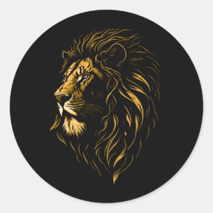 Sticker rond classique face de Lion majestueux
