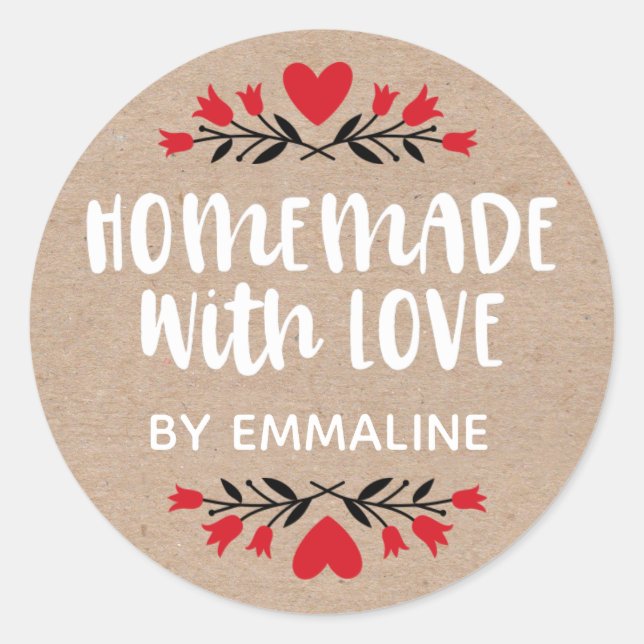 Sticker Rond Classique Fait Maison Avec Amour (Devant)