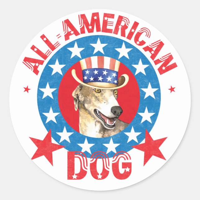 Sticker rond classique Greyhound patriotique (Devant)
