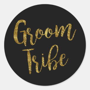 Sticker rond classique Groom Tribe Gold Leaf Scrip