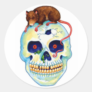 Sticker rond classique Halloween/Squelette et Rat
