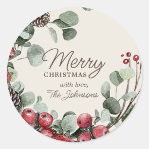 Sticker rond classique Joyeux Noël personnalisé
