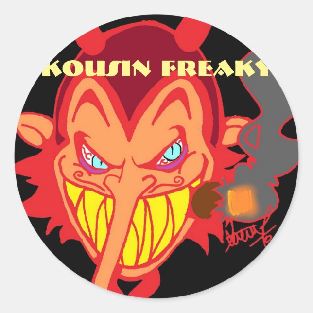 Sticker rond classique Kousin Freaky Monster (Devant)