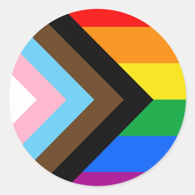 Sticker rond classique LGBTQ+ Progress Pride (Devant)