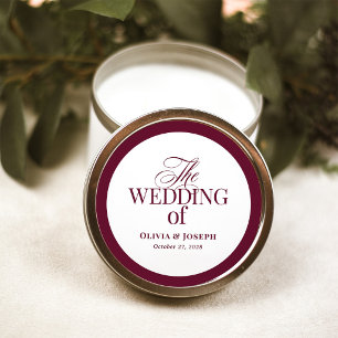 Sticker Rond Classique Luxe Élégant Mariage Bordeaux et Blanc