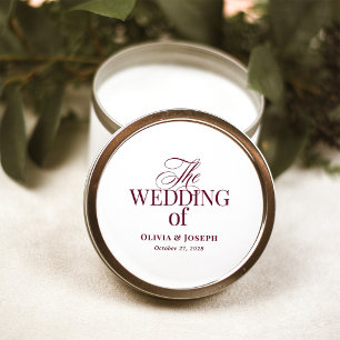 Sticker Rond Classique Luxe Mariage élégant blanc et burgundy