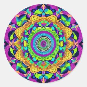 Sticker rond classique Mandala bleu et gras