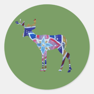 Sticker rond classique mandala cerf, brillant
