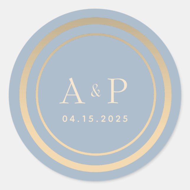 Sticker rond classique Mariage Monogramme bleu pou (Devant)