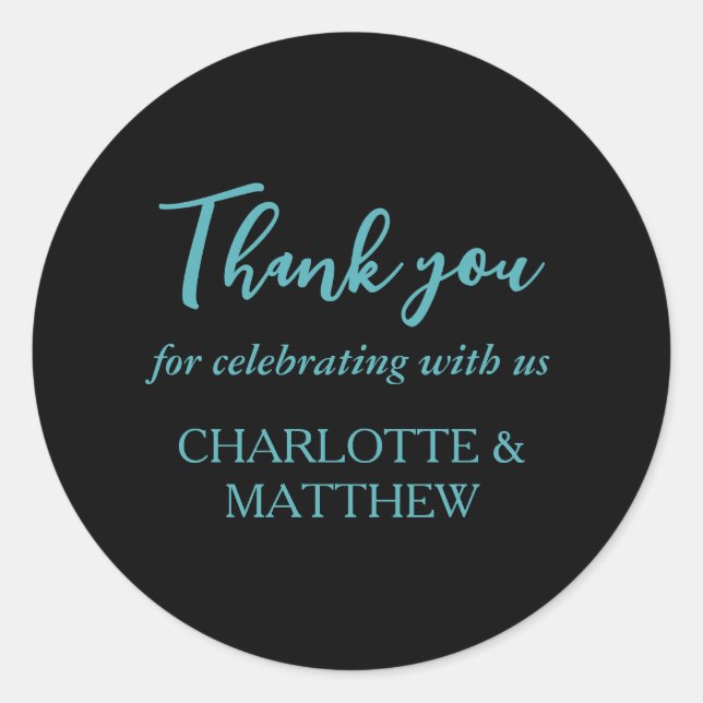 Sticker rond classique Mariage Turquoise et Noir (Devant)