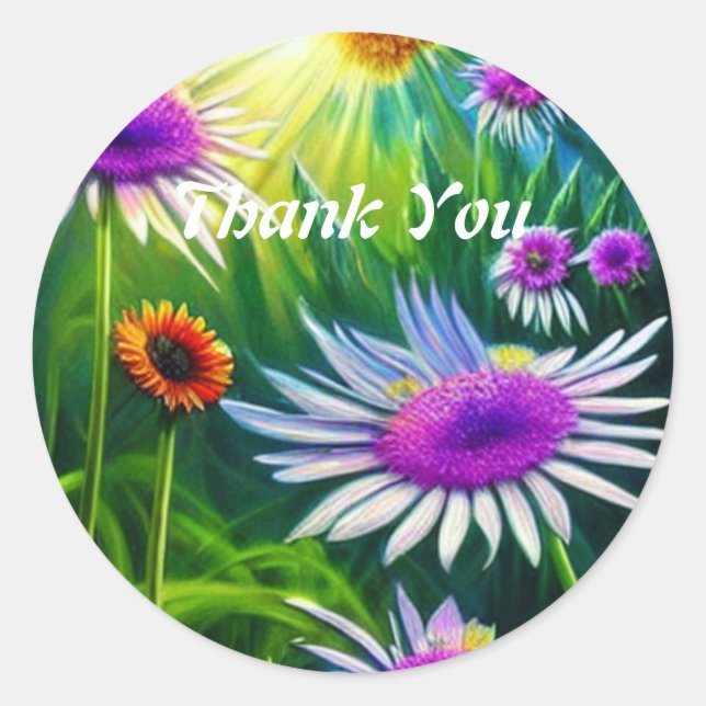 Sticker rond classique Merci Fleurs (Devant)