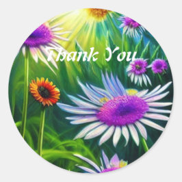 Sticker rond classique Merci Fleurs