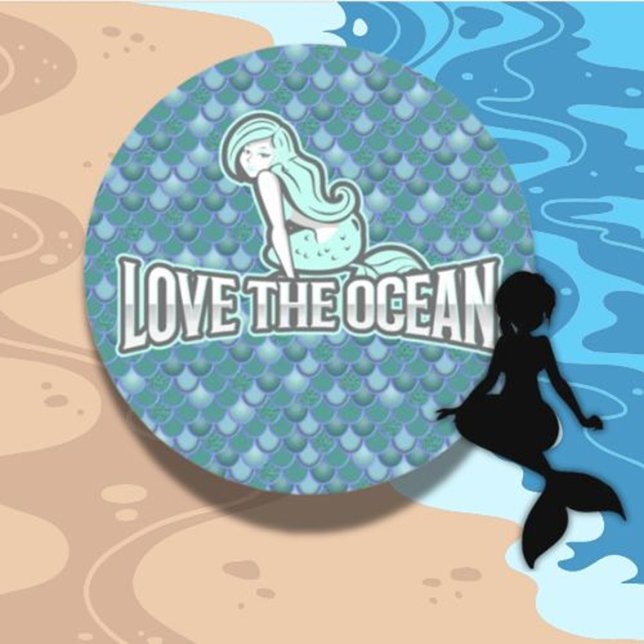 Sticker rond classique mignon Mermaid bleu (We have a beautiful collection of mermaid stickers)
